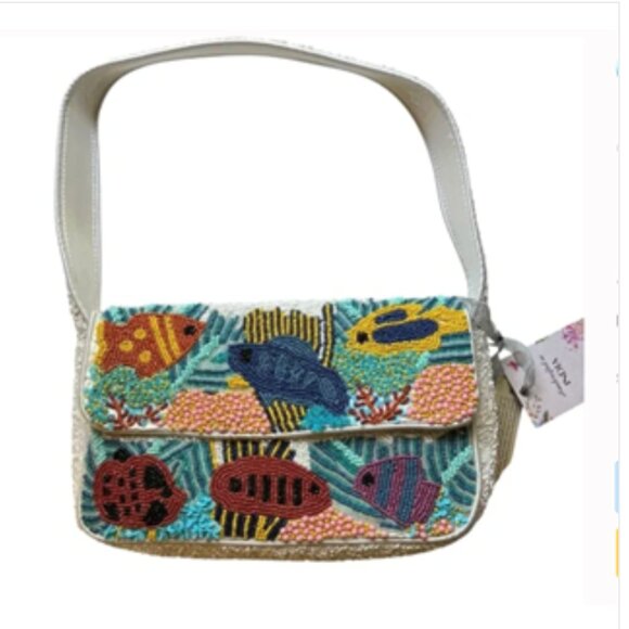 Beaded Soulder Bag Colorful Tropical Fish Handcrafted in India NWT Tik Tok Viral - Picture 1 of 4